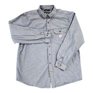 Carhartt Shirt Mens XL T Blue Chambray Denim Button Down Long Sleeve Loose Fit